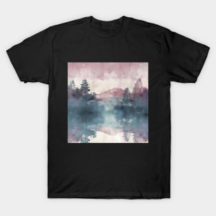 Pastel Colors Painting Of Mountain Trees With Purple Clouds T-Shirt